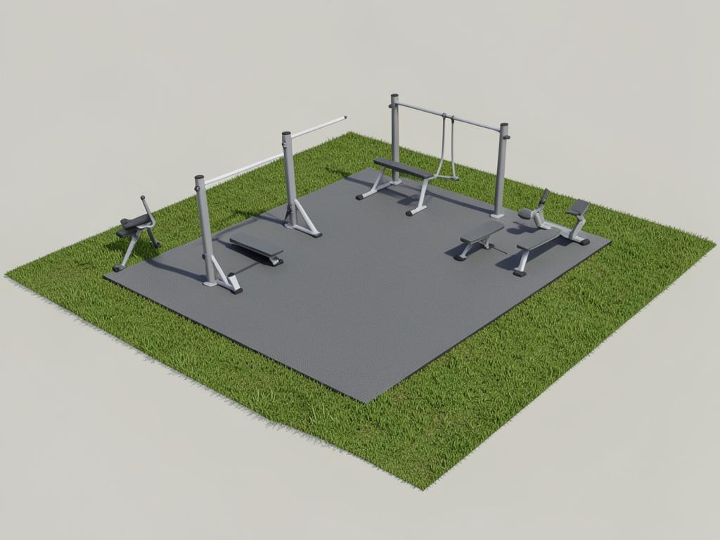 3D-forslag til placering af Norwell fitnessredskaber på området